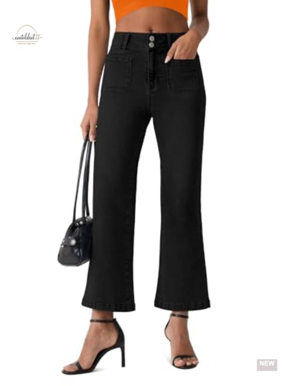 High Waisted Cropped Flare Jeans Wide Leg Stretch Denim Pants